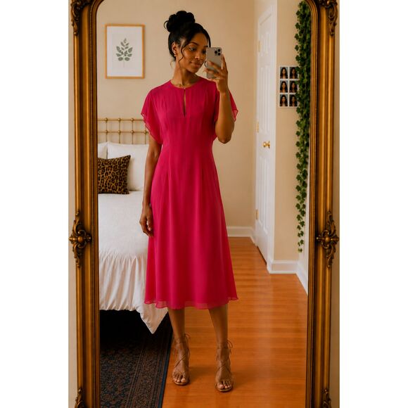 Bloomingdale's Dresses & Skirts - Vintage Bloomingdale Womens Silk Red Drape Short Sleeves Dress Size 12